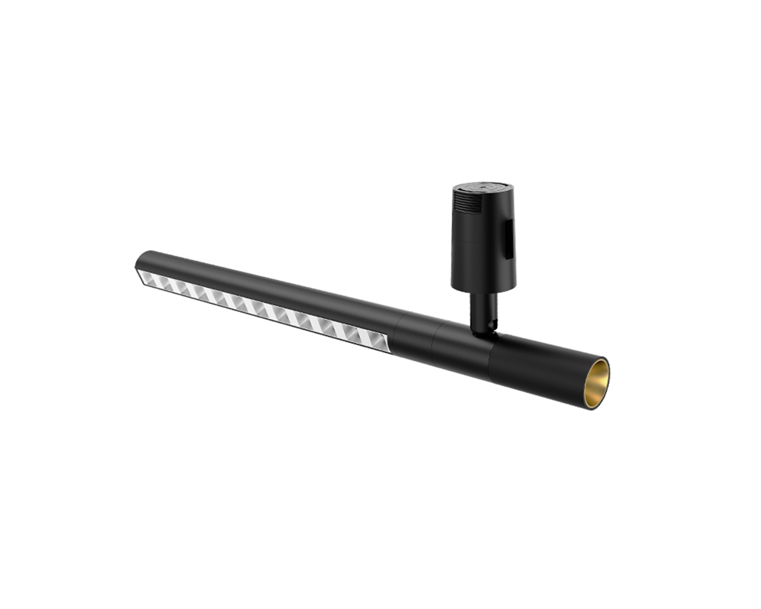 Black magnetic head with a row of grille optics and a spot end on one adaptor