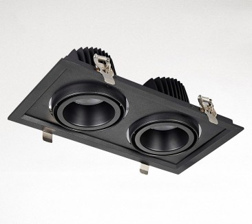 Black double-head recessed COB downlight in a rectangular frame