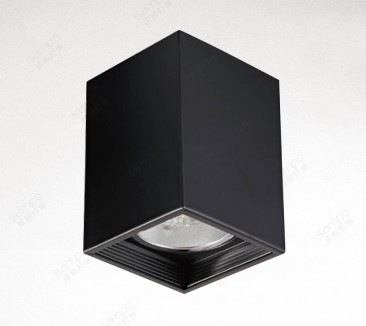 Black square surface-mounted E27 downlight fitting