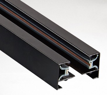 Two black 2-wire rail profiles, cut ends showing the conductors