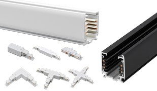 White and black 6-wire rails with joiner and corner connector pieces